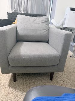 Gray Upholstered Accent Chair with Wood Legs