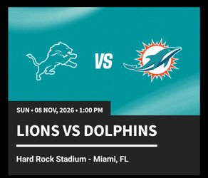 Miami dolphins vs LIONS + parking pass