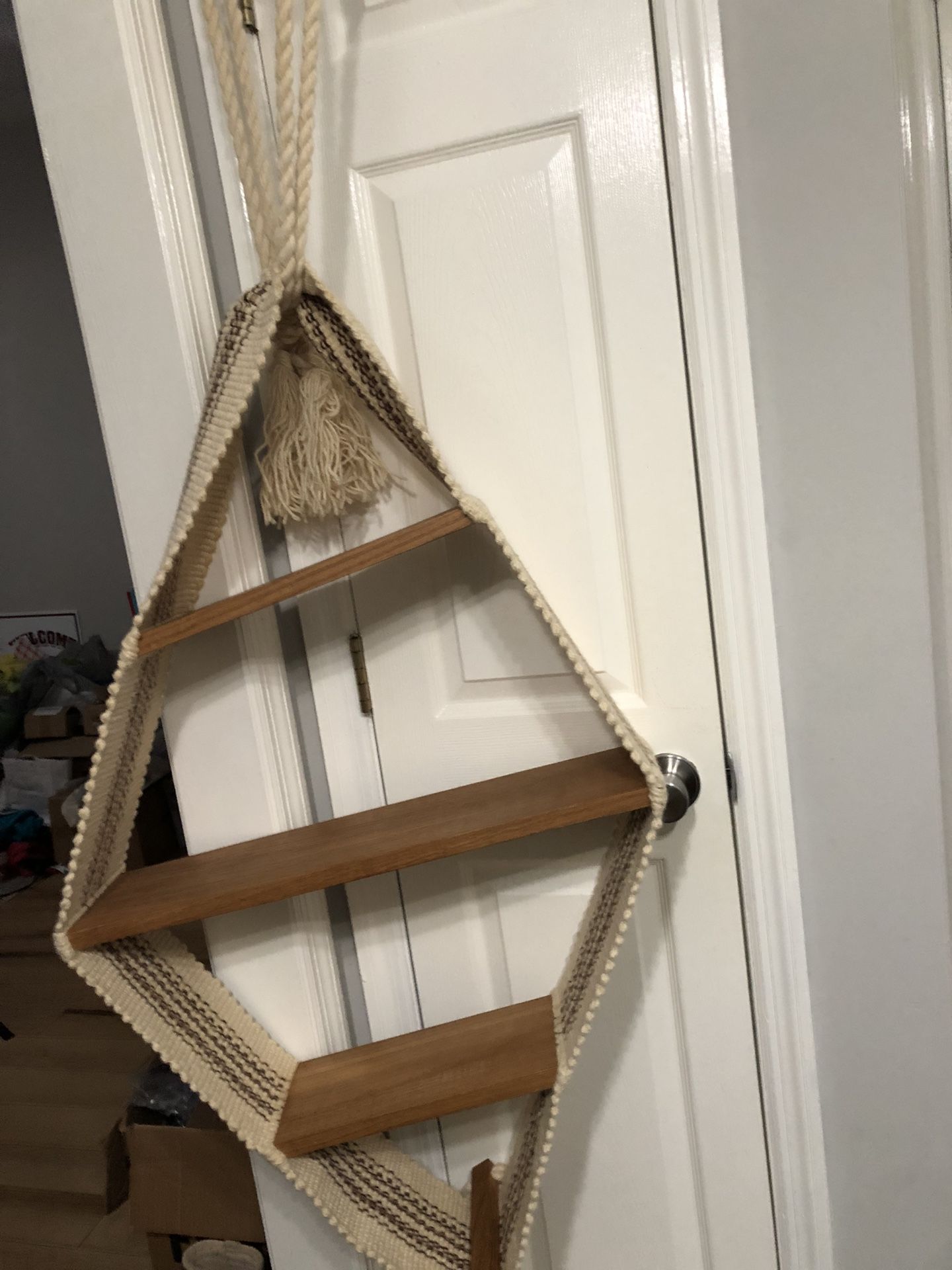 Vintage Woven And Wood Plant Hanger 6 Foot