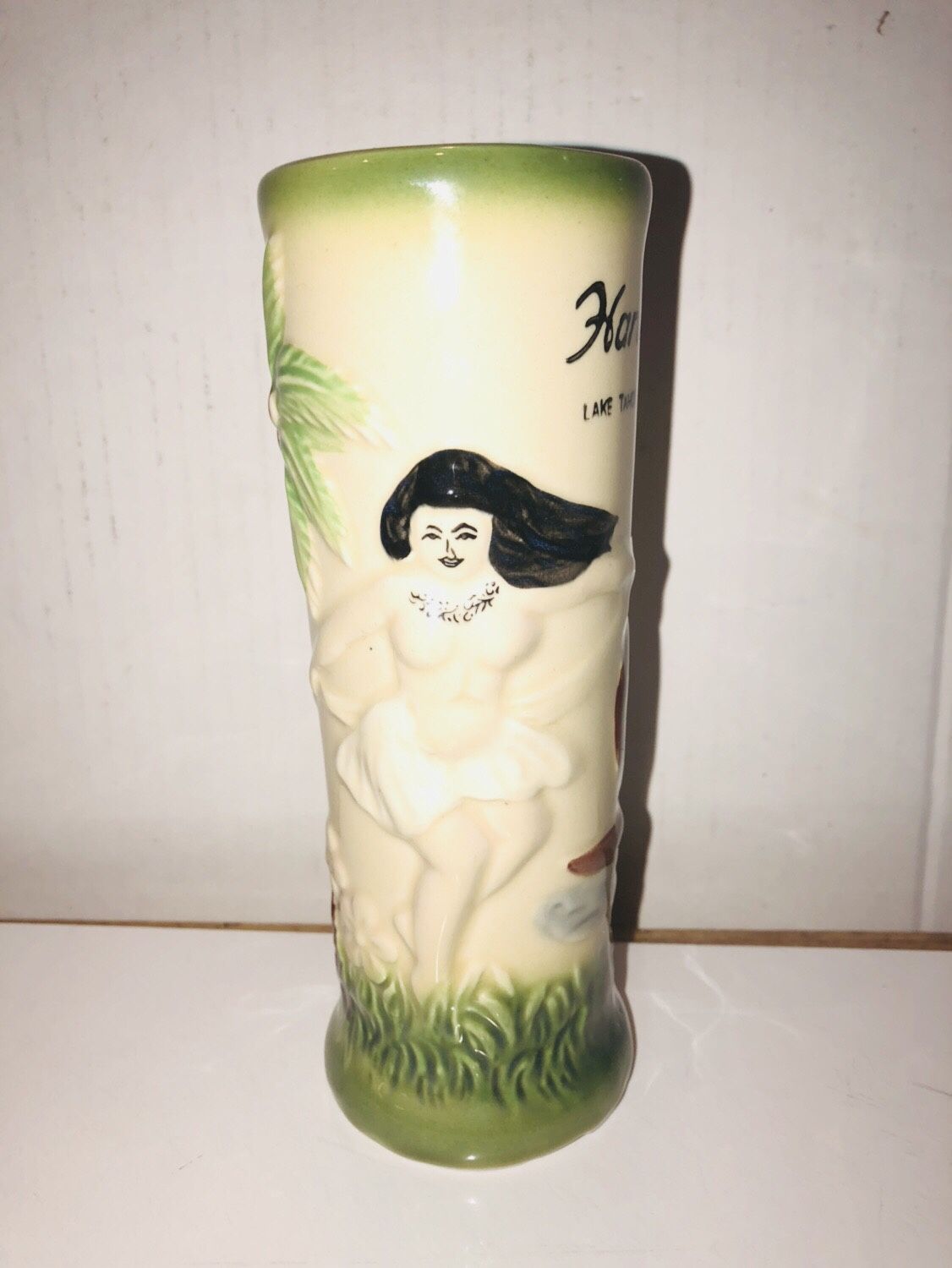 Vintage HARVEY'S Lake Tahoe NV TOPLESS HULA DANCER GIRL TIKI MUG 8''