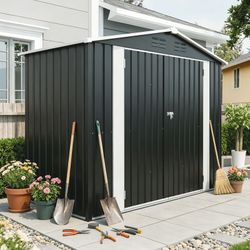 8ft x 4ft Outdoor Metal Storage Shed with Lockable Latch for Backyard, Patio, Lawn,Black(7.81*3.64 FT)