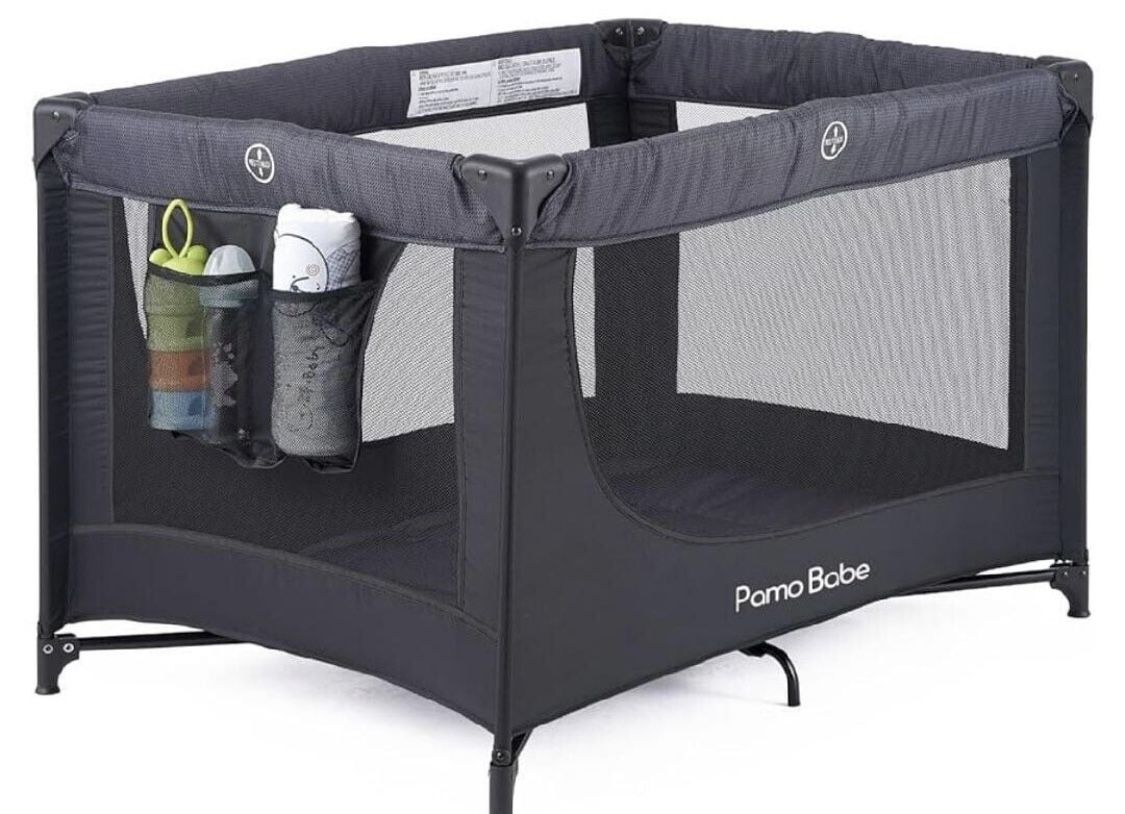 NEW Pamo Babe Portable Crib Baby Playpen with Carry Bag New, Open Box Black 39.4" x 27.6" x 25.6"