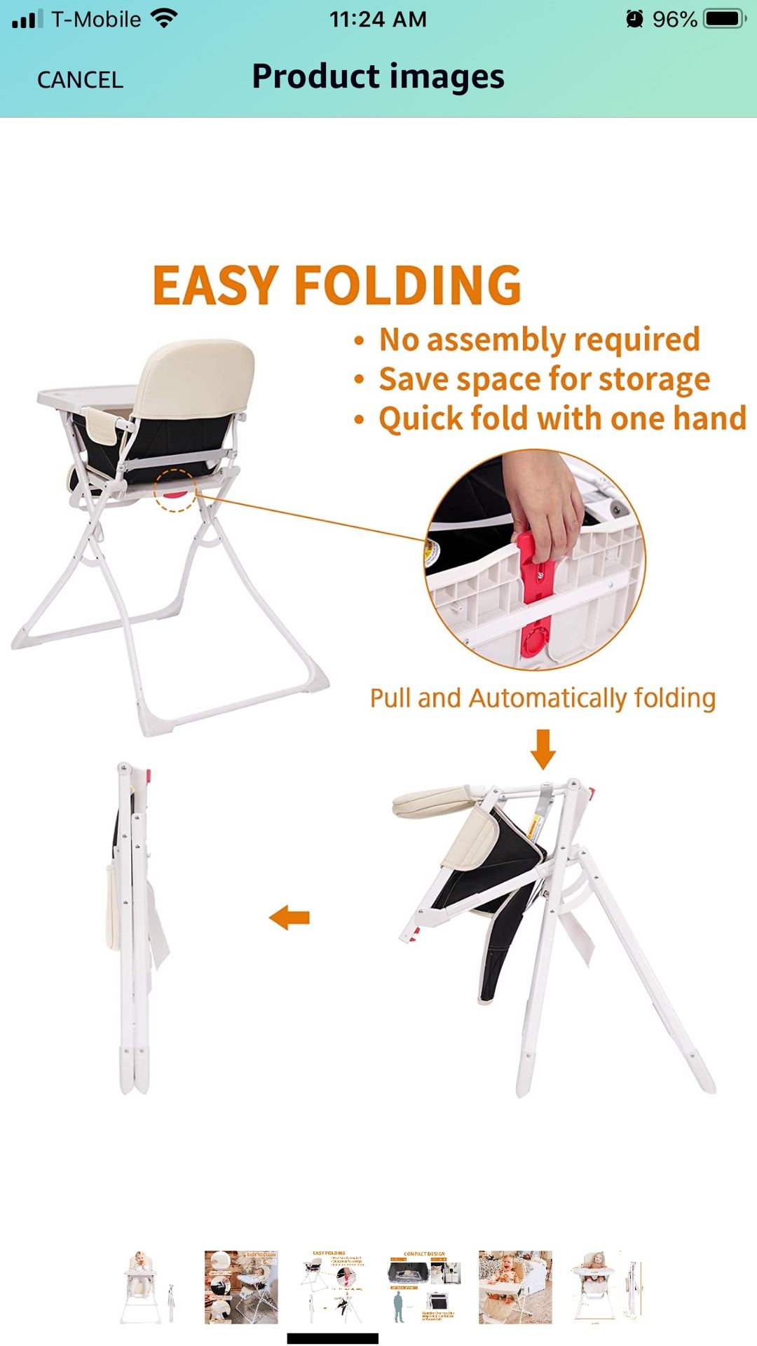 FUNNY SUPPLY Folding Baby High Chair with Dishwasher Safe Tray