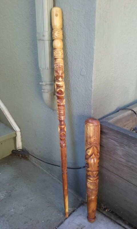 Hand Carved Hawaiian walking Stick and Seal Club