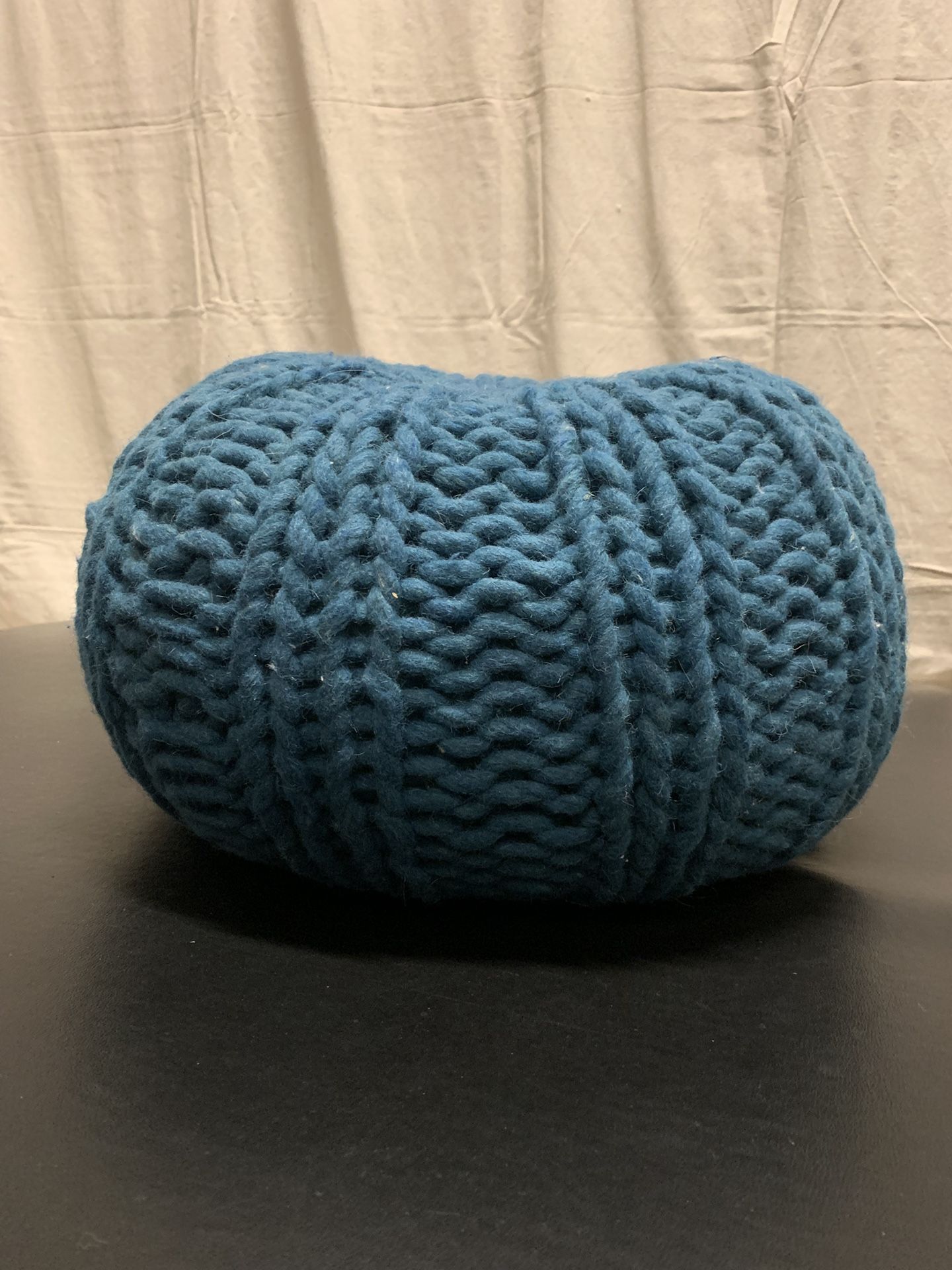Knit ottoman poof-teal