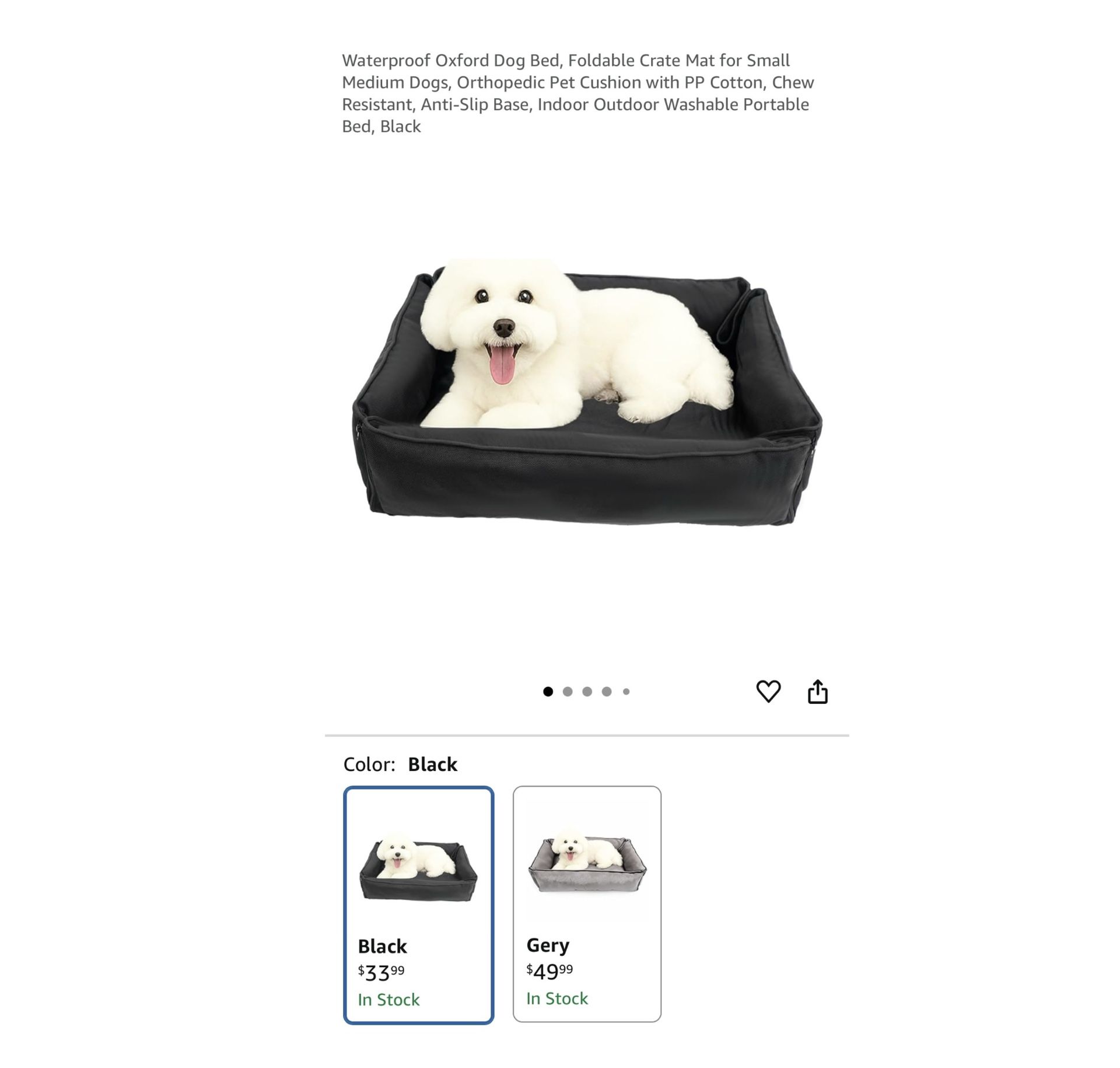 Brand new Waterproof Oxford Dog Bed, Foldable Crate Mat for Small Medium Dogs, Cushion with PP Cotton, Chew Resistant, Anti-Slip Base, Indoor Outdoor