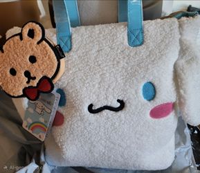 ## 🩵 NWT Loungefly x Sanrio Cinnamoroll Sherpa Tote Bag w/ Coin Purse – Cozy & Adorable! 🐶☁️- 2 Available ##