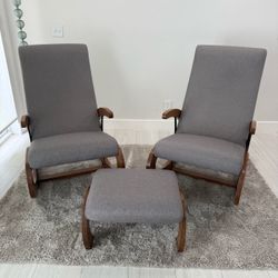 Modern Rocking Chair Set with Ottoman - 2 Chairs