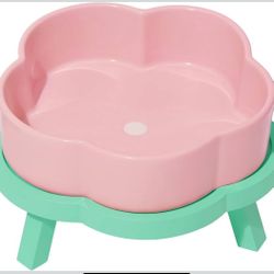 Elevated Dog Bowls Large, 64OZ Ceramic Raised Dog Bowl with Bamboo Stand, Flower-Shaped Food Water Bowl, Pet Feeding Dish Bowls for Medium/Large Dogs