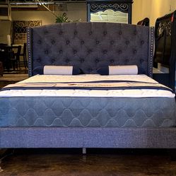 Full Size Linen Bed Plus Full Size Plush Mattress (Free Delivery )