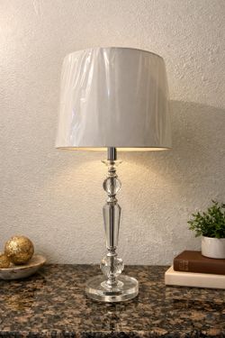 Elegant Crystal & Chrome Table Lamp – New Condition w/ Protective Cover | Modern Luxury Style