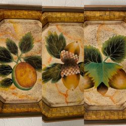 Set of Three Oriental Accent Wooden octagon plates 10 inches