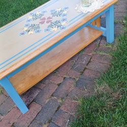 Refinished handpainted modern folk art wood coffee table 20" x 40"