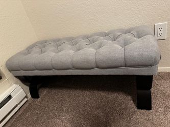 Gray Tufted Upholstered Bench with Wood Legs