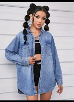 Womens Oversized Denim Button-up Shirt