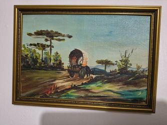 MC OIL PAINTING ARTWORK FARMER HORSE 10.2" L×7.2" - AC100