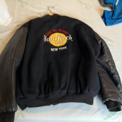 Hard Rock New York Leather Sleeve Jacket