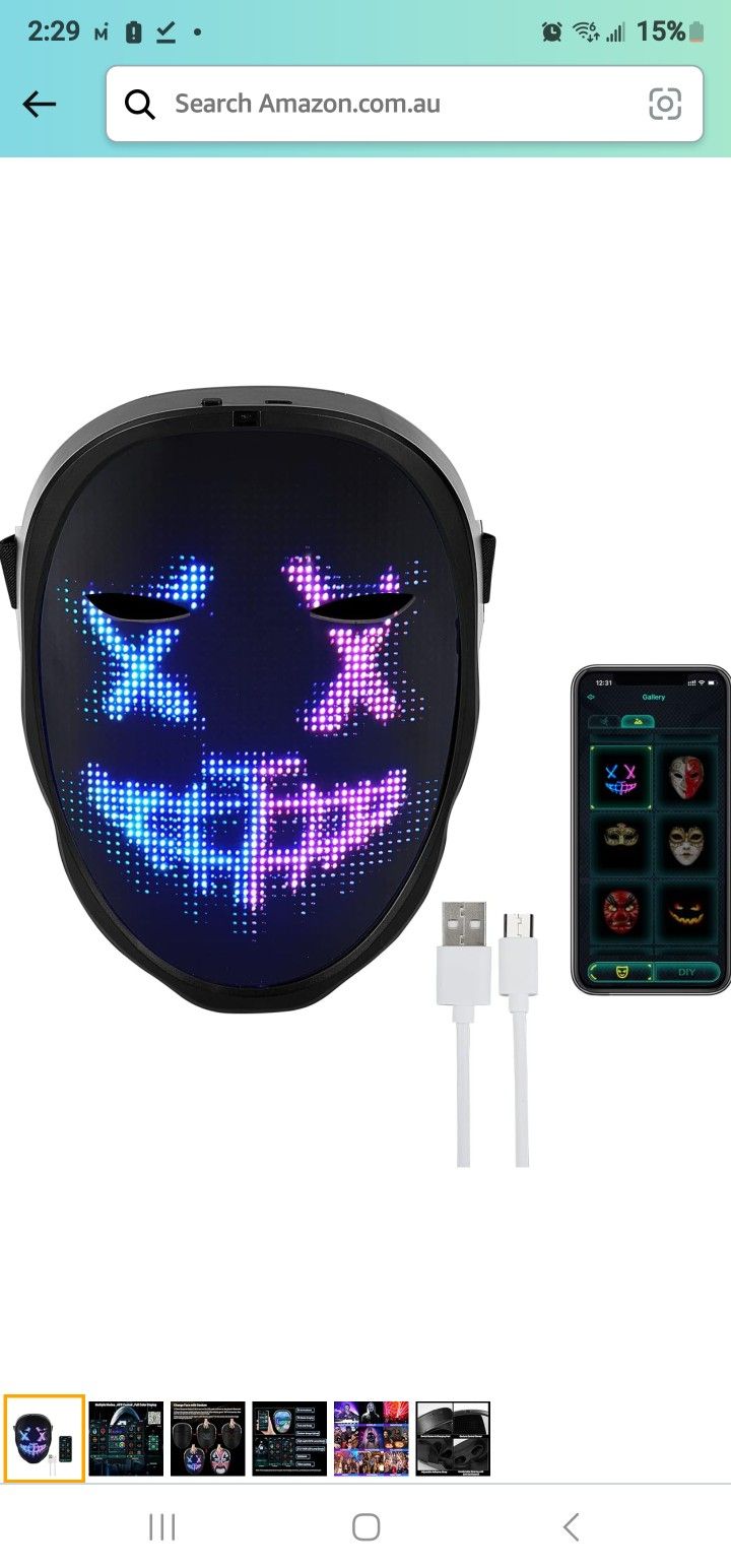 LERWAY LED Mask with Bluetooth Programmable, Saparlo Rechargeable Light Up Mask, Gesture Change, Customizable Pictures, for Cosplay, Masquerade, Birth
