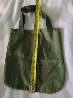 Olive Green Canvas Mini Tote Bag with Butterfly Graphic (12” Height)