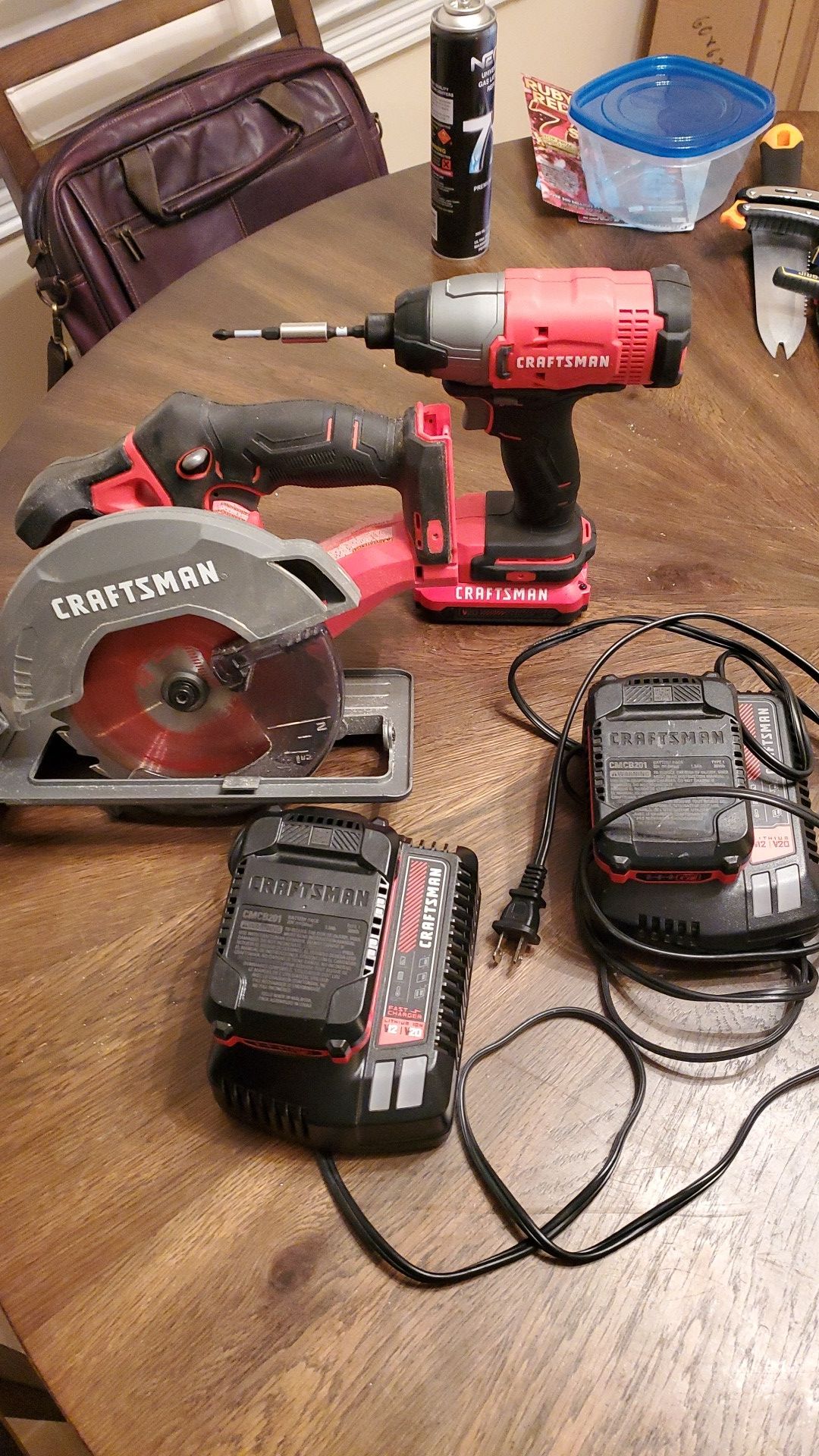 Craftsman Impact Drill and Craftsman Circular Saw w/ 3 Batteries & 2 Charging stations