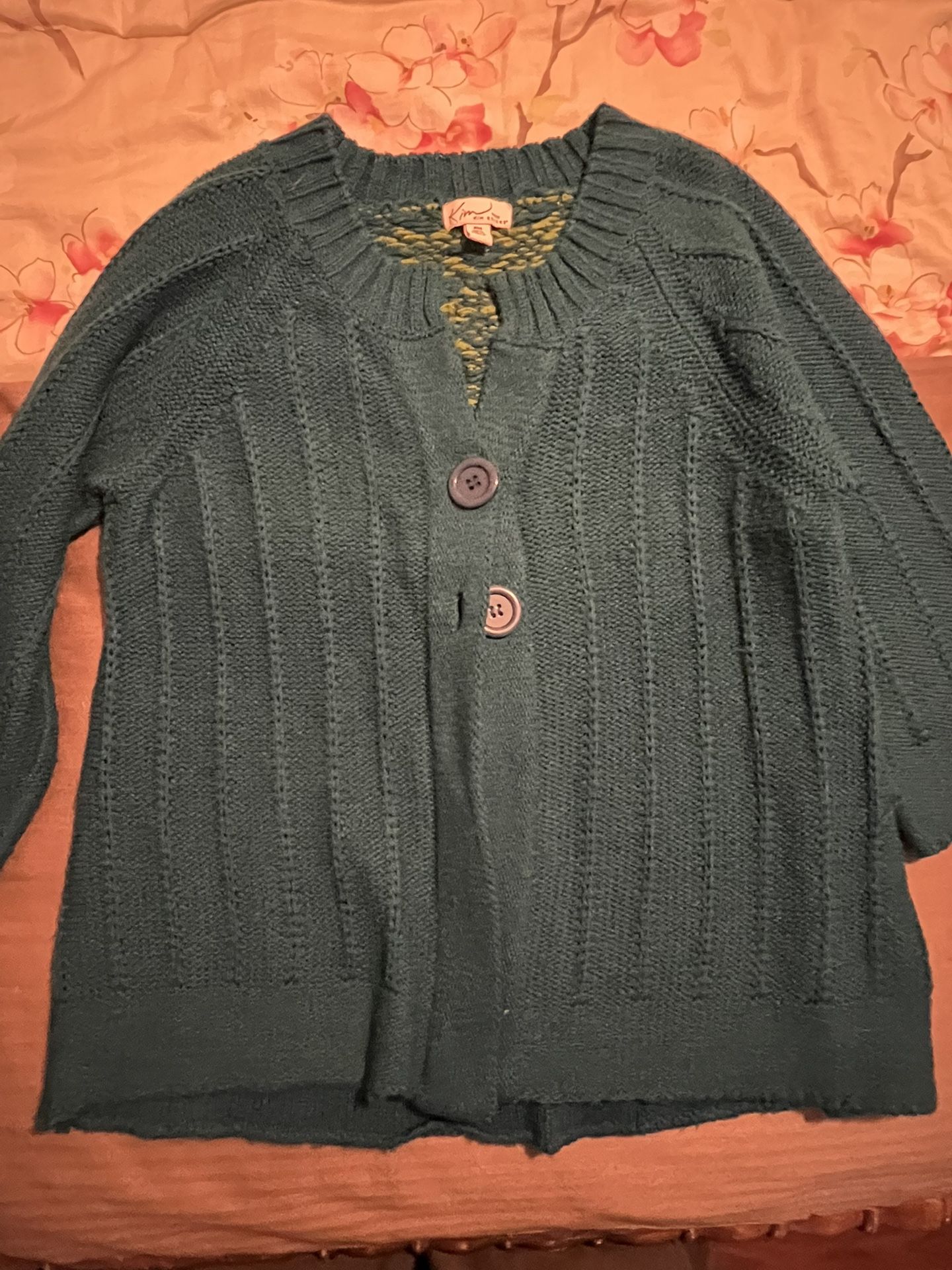 Ladies Kim Roger’s Medium Petite Cardigan Sweater Blue