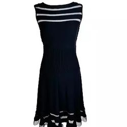 Tadashi Shoji Black Illusion Mesh Stripe Pintuck Jersey.   .