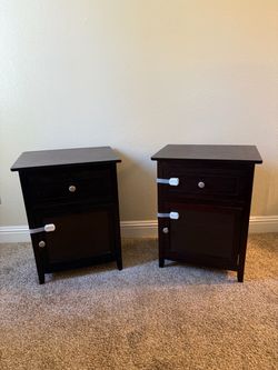 Matching Dark Wood Nightstands (Set of 2) o Bedside Tables - Espresso Color