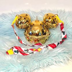 Disney Christmas Mickey Head Jingle Bell Light Up Gold Sipper w/ Strap