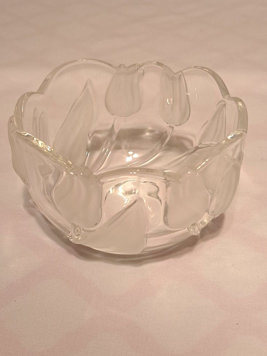 Glass Decorative Bowl Candy Dish Frosted Tulip Design