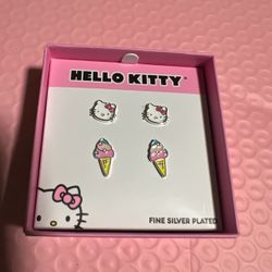 Fine Silver Plated Original Sanrio hello Kitty Earrings 