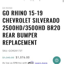 GO RHINO 15-19 Chevy Silverado & Gmc Rear Bumper