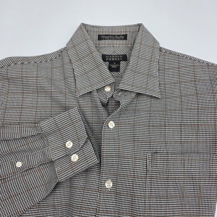 Harold Powell Mens Casual Long Sleeve Botton Up Houndstooth Dress Shirt Medium