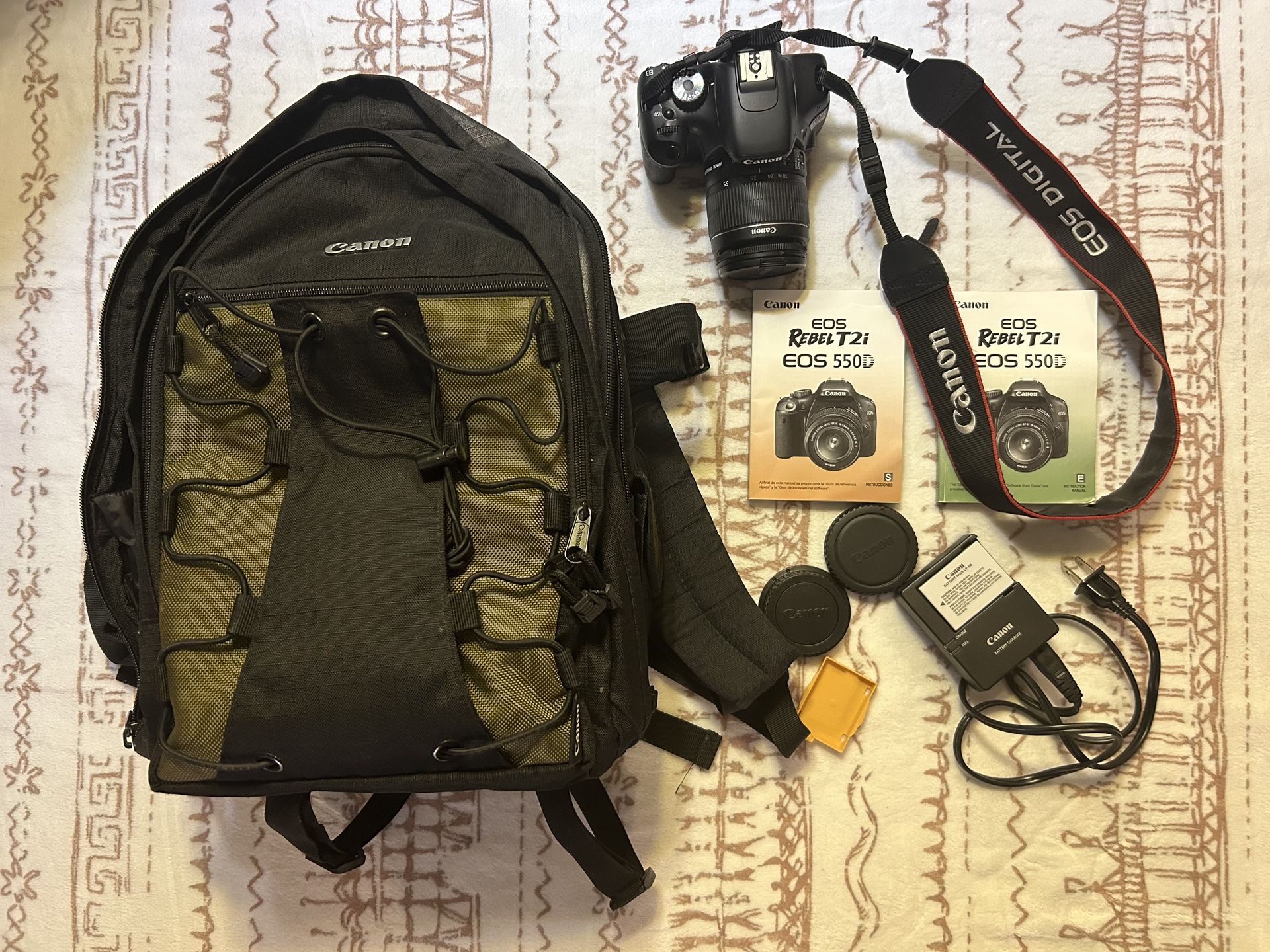 Canon EOS Rebel T2i DSLR Kit – 18–55mm Lens, Charger, Bag, Manuals