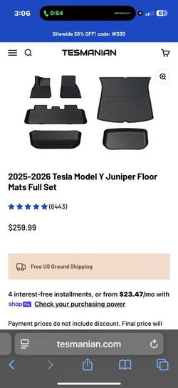 2025-2026 Tesla Model Y Juniper Floor Mats Full Set