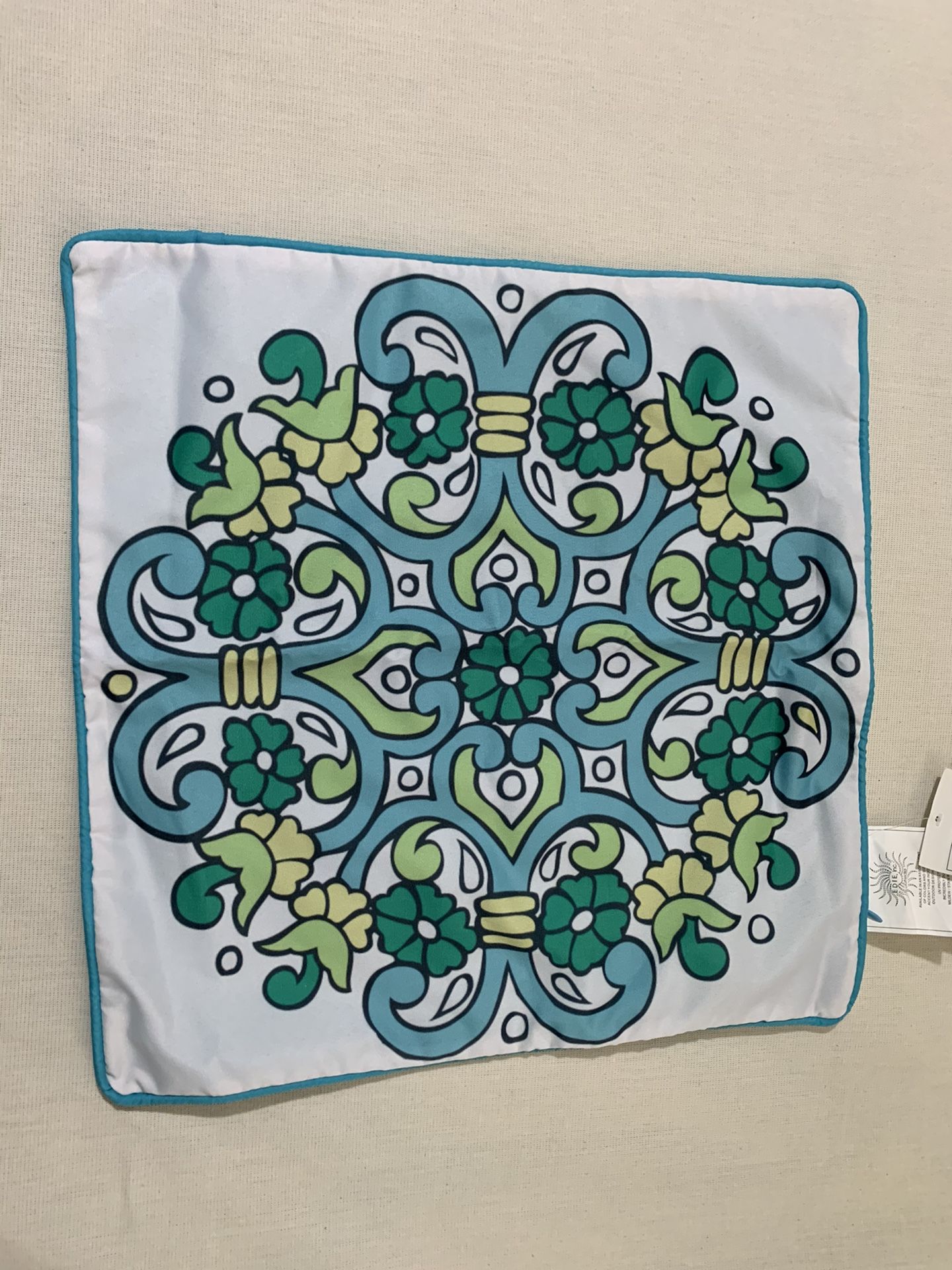 Indoor/Outdoor Blue Aztec Print Decorative Pillow COVER, Fits 18”x18” Set of 2 covers, New