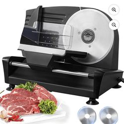 FOHERE Meat Slicer, 200W Deli & Food Slicer with Two Removable 7.5’’ Stainless Steel Blade with Adjustable Thickness Knob (0-15mm) for Meat, Cheese, B