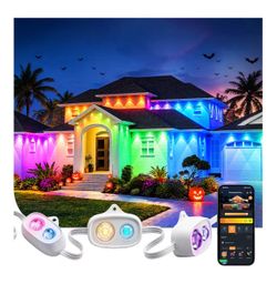 Linkind Smart Permanent Outdoor Light ColorBlend, 50ft Dual Ring Eave Light 3000lm, RGBTW, AI-Generated Effects, 120+ Scenes, IP67 Permanent Christmas