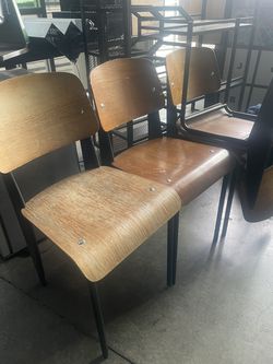 Wooden, black trim cafe chairs x7