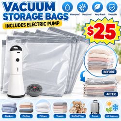 Vacuum Storage Bags Set w/ Electric Pump – $25