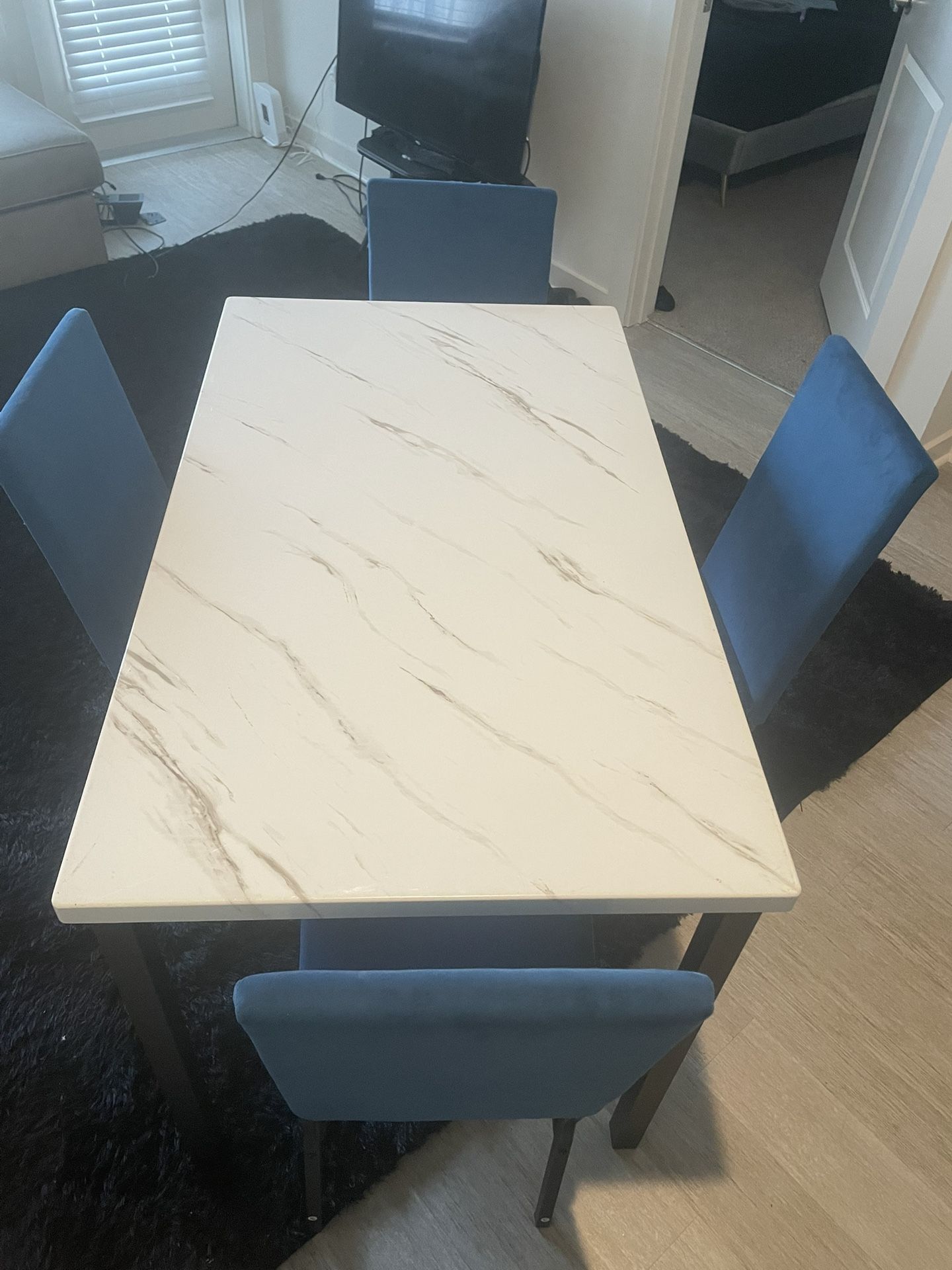 Blue 4 Seat Marble Table Set