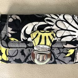 VERA BRADLEY Quick Swipe ID Case/Key Ring Wallet - Baroque Black Yellow Floral