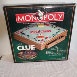 Wooden Multi Game Board Monopoly And Clue 