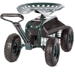 Rolling Garden Scooter Garden Cart with Tray, 360 Swivel Seat, Green