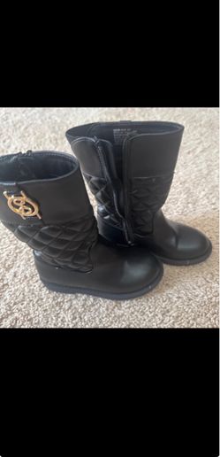 Kids Black Quilted Boots with Gold Hardware