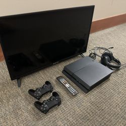 PS4, TV, Headphones, And Controllers 
