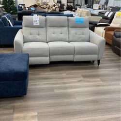 Grey Fabric Power Recliner Sofa 