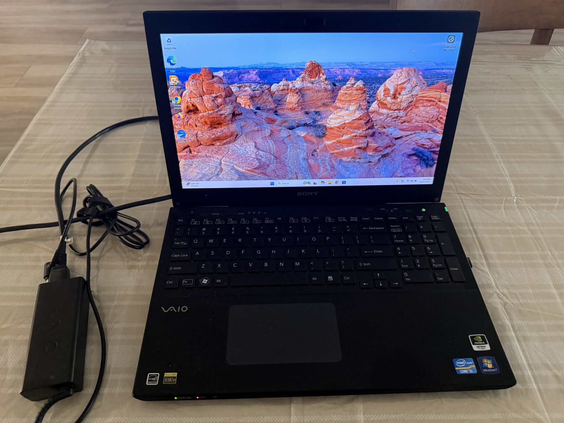 Sony Vaio i5 2.60GHZ CPU, 8GB of Ram, 500GB SSD, DVD-RW Drive,  NVIDIA Graphics Card, WiFi Card, Backlight Keyboard, Win11 Home, 15” Display