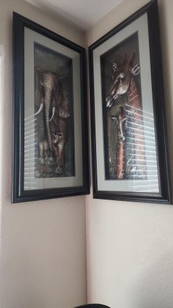 Safari Animal Framed Wall Art Set of 2