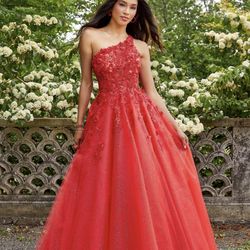 Womens Red Floral Lace Ball Gown Homecoming Prom Evening Dress Size 2 Small