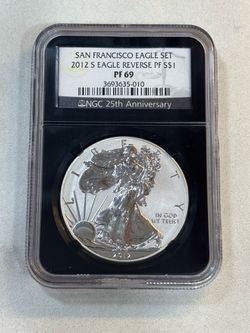 2012-S (PF69) Reverse Proof American Silver Eagle coin $1 ASE NGC